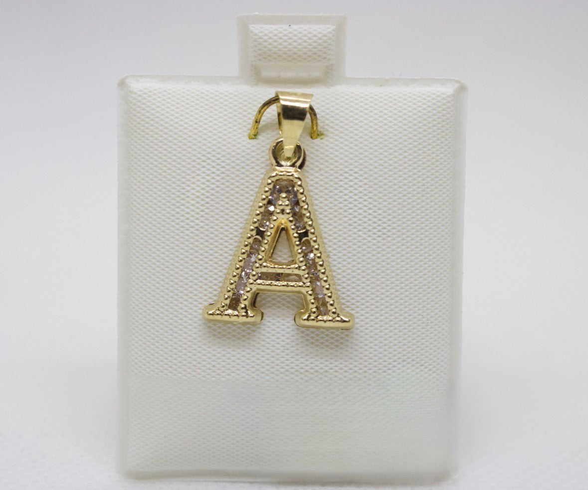 10K Gold Letter A Pendant - Cubic Zirconia Initial Charm