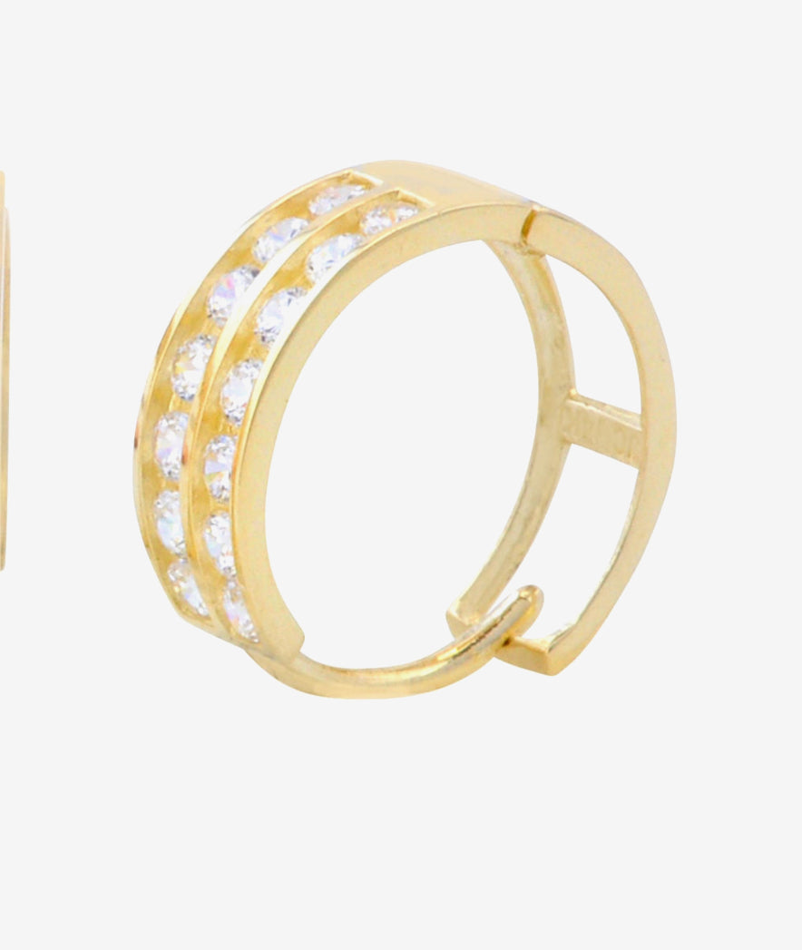 Gold-Tone CZ Huggie Hoop Earrings - Double Row Sparkle