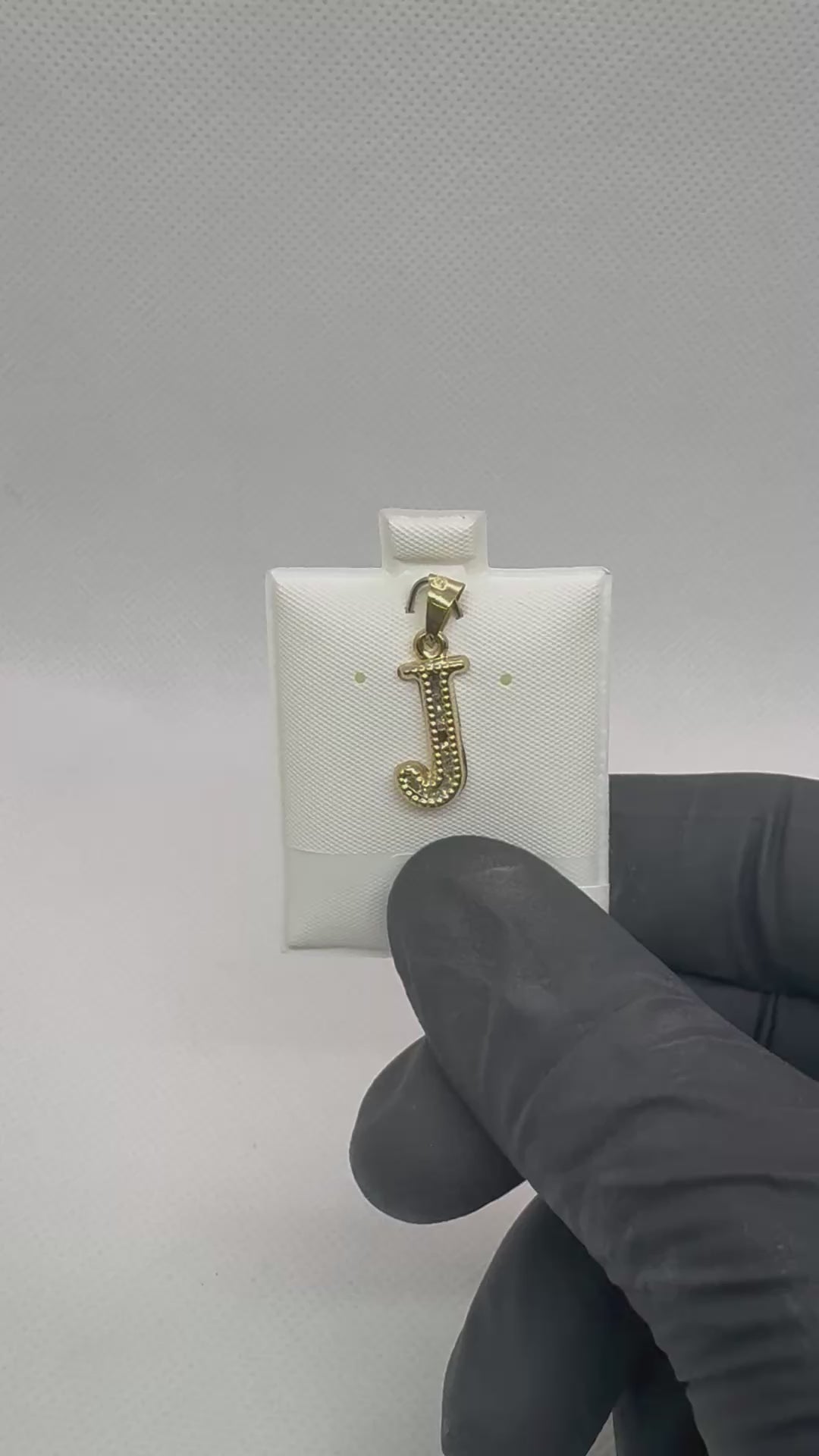 10K Gold Letter J Pendant - Cubic Zirconia Initial Charm