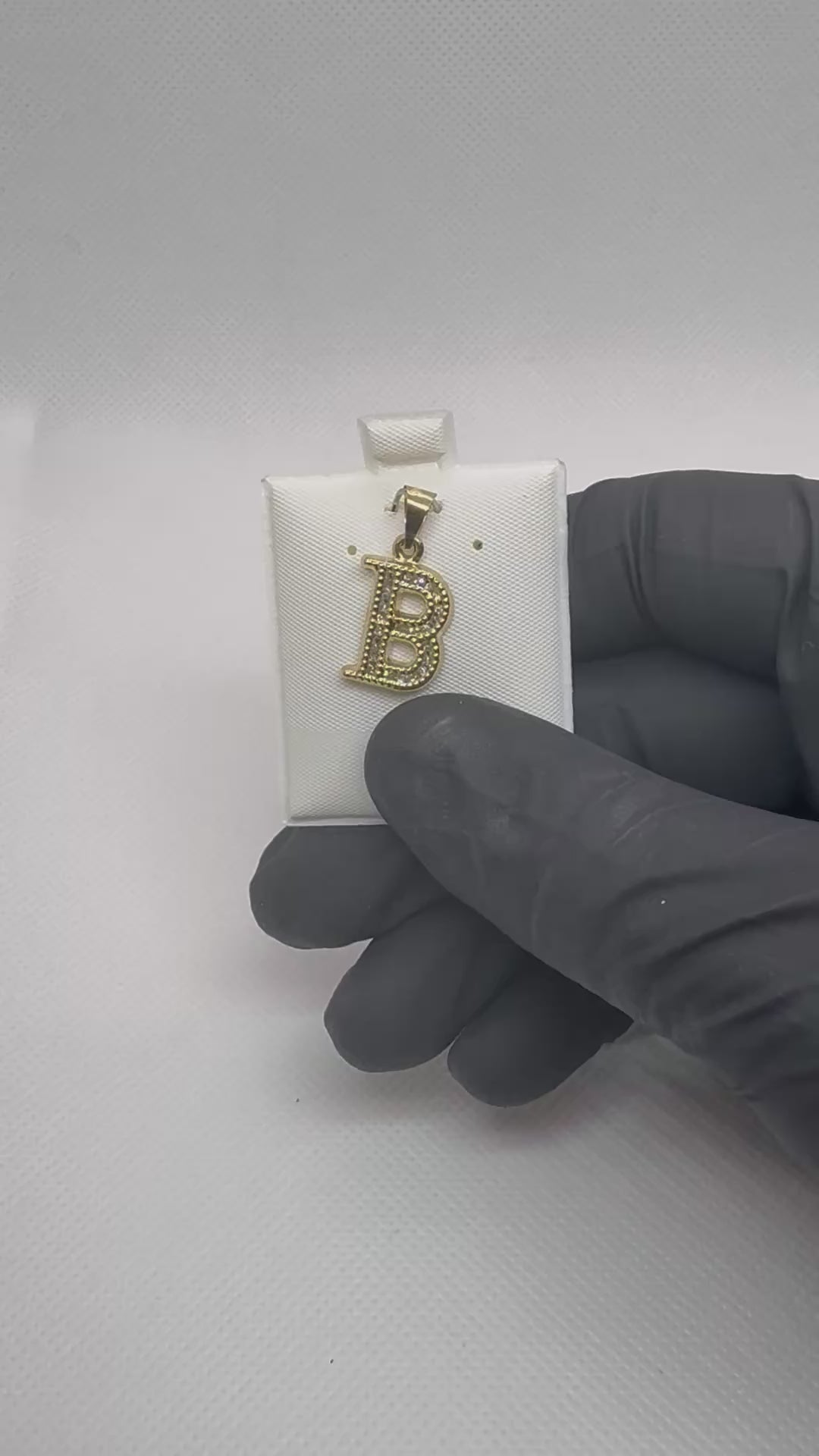 10K Gold Letter B Pendant - Cubic Zirconia Initial Charm