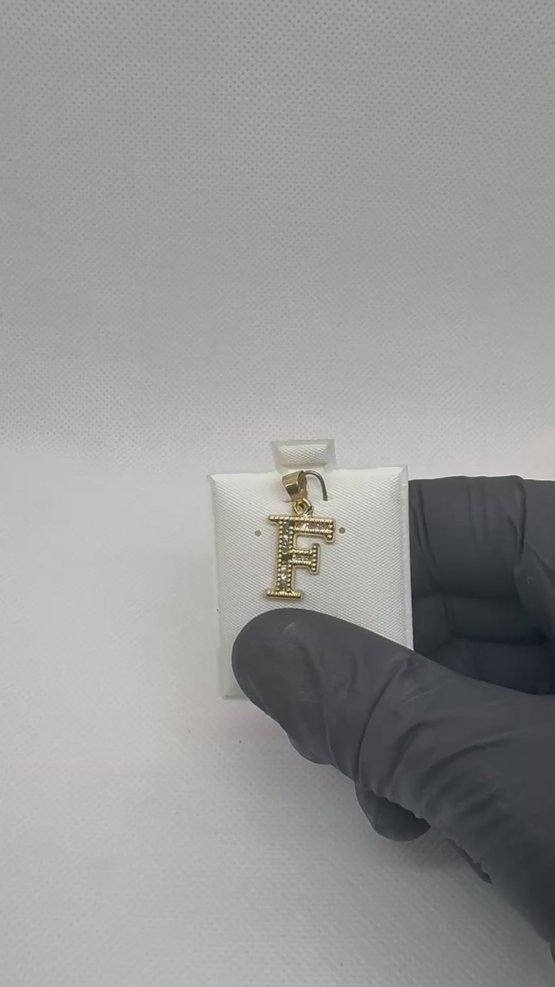 10K Gold Letter F Pendant - Cubic Zirconia Initial Charm