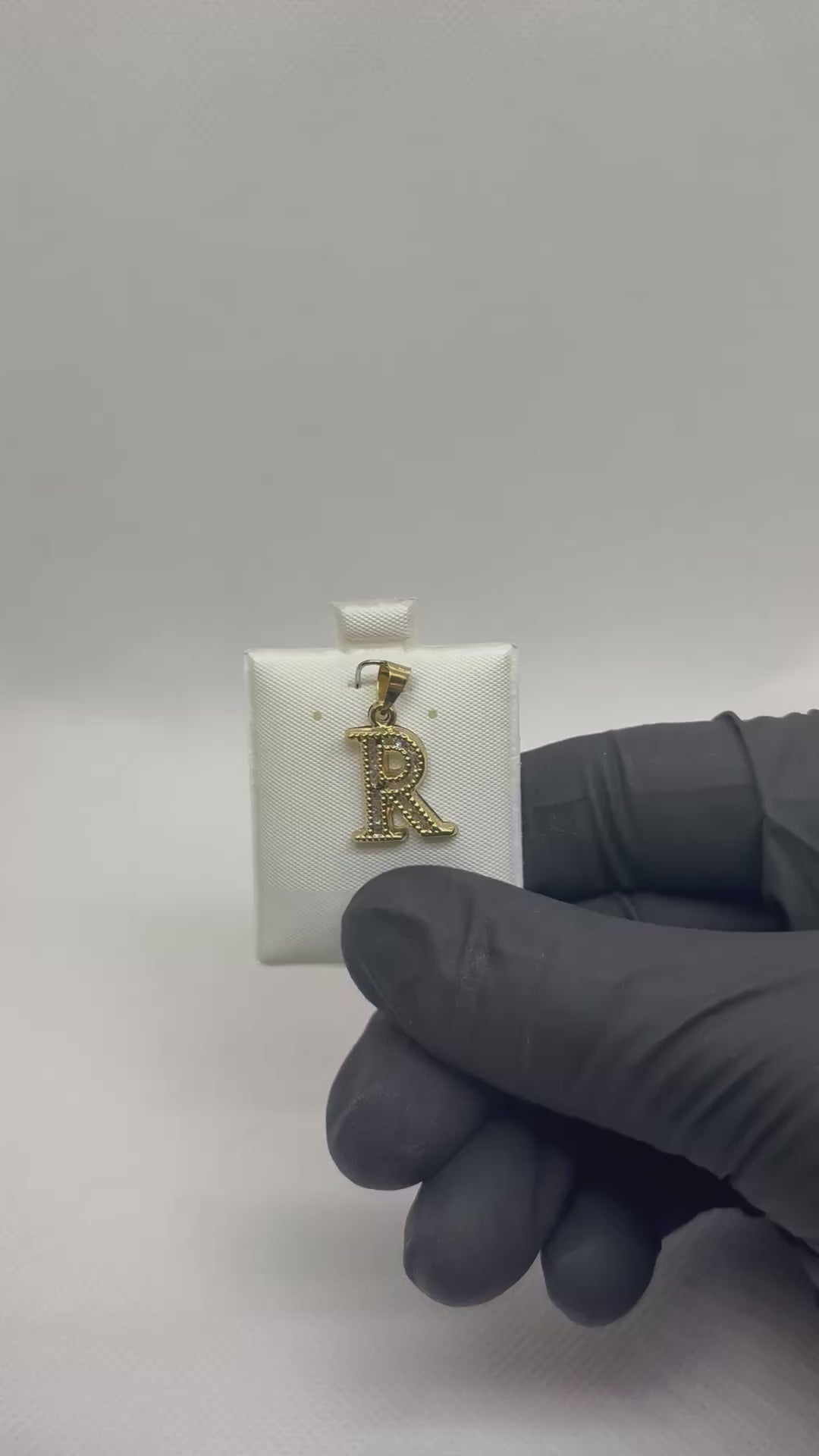 10K Gold Letter R Pendant - Cubic Zirconia Initial Charm