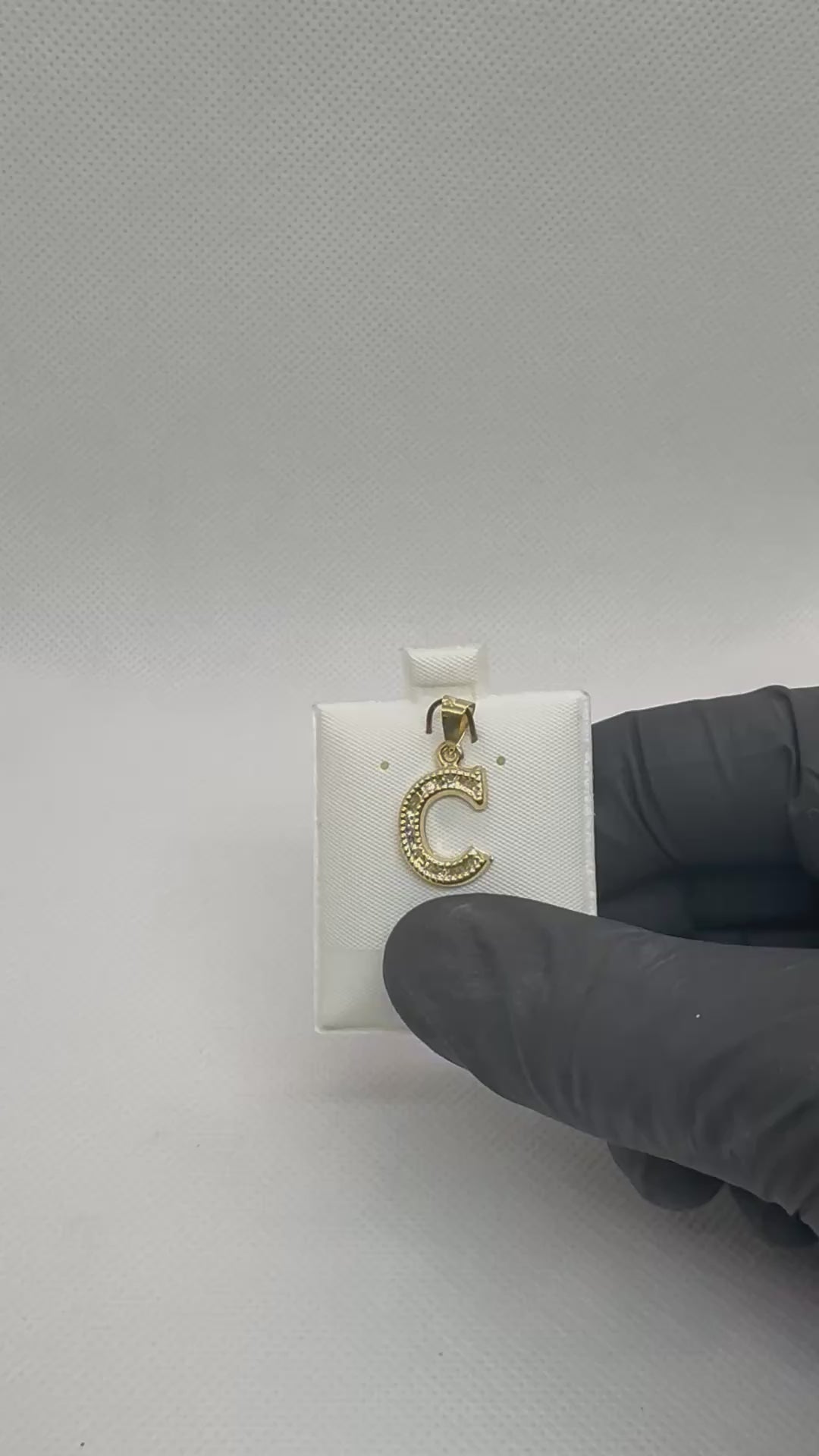 10K Gold Letter C Pendant - Cubic Zirconia Initial Charm