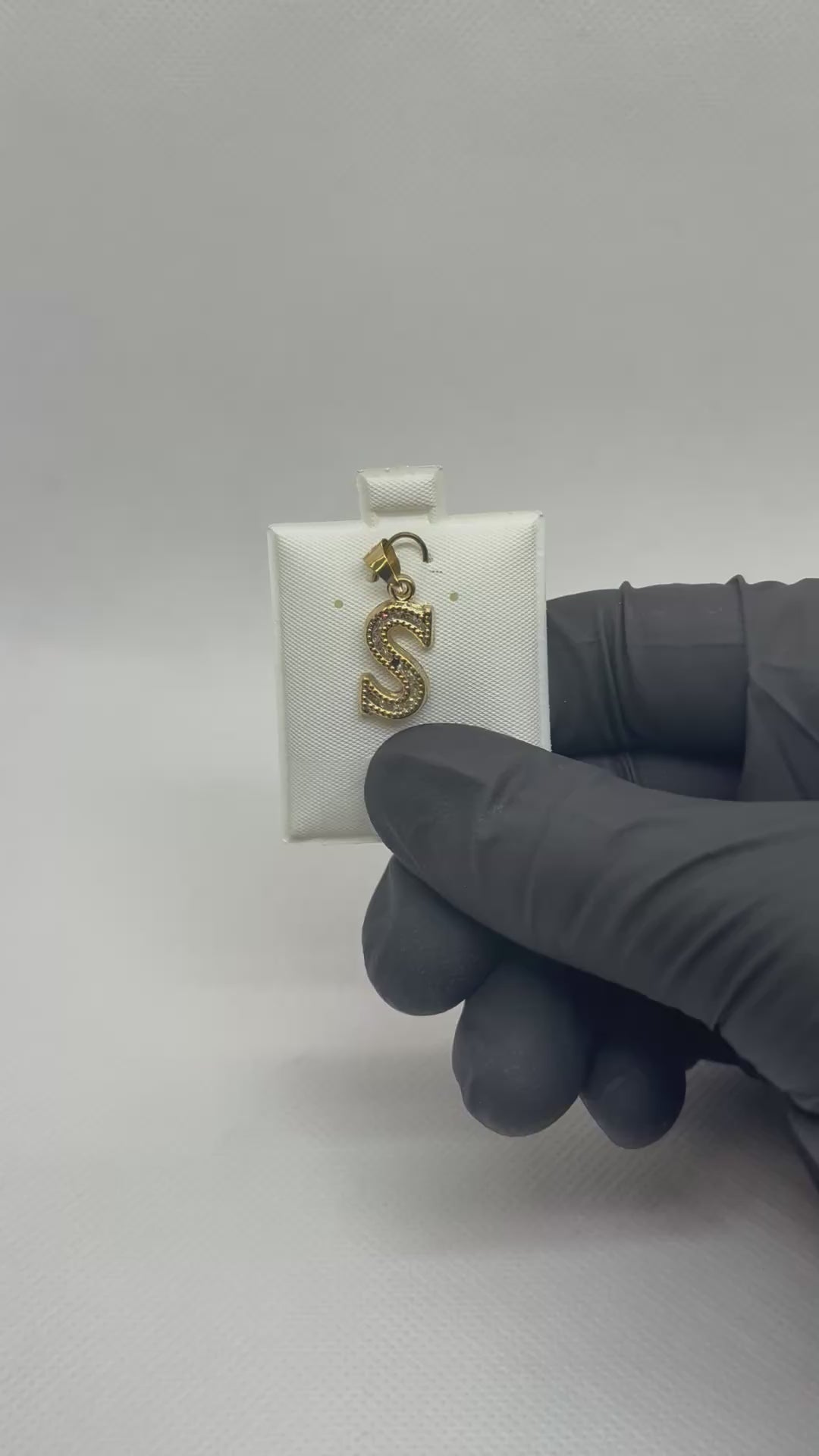 10K Gold Letter S Pendant - Cubic Zirconia Initial Charm